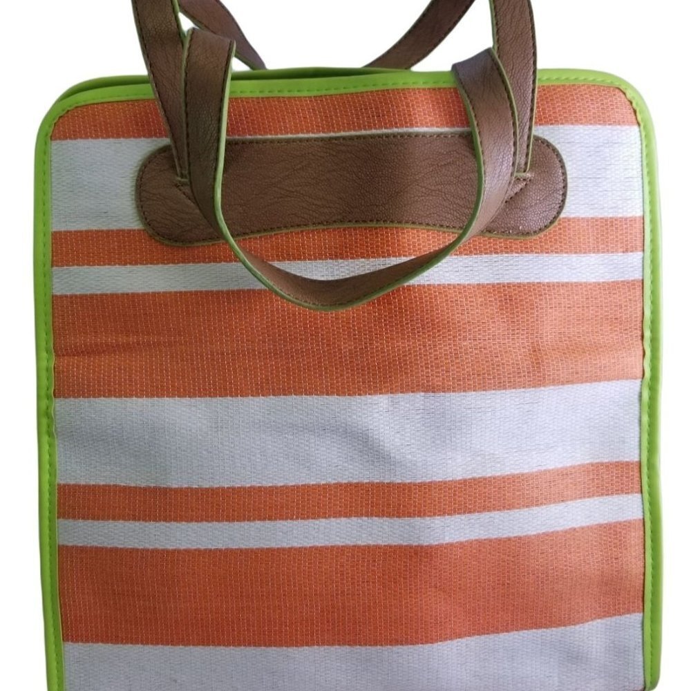 Nieman Marcus Orange & Green Shopping Beach Tote Bag 14"